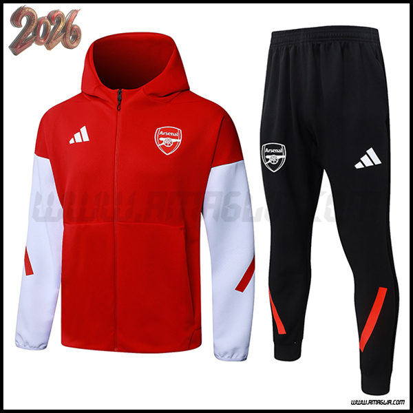 Giacca Con Cappuccio Tuta Giacca A Vento Arsenal Rosso/Bianco 2025/2026
