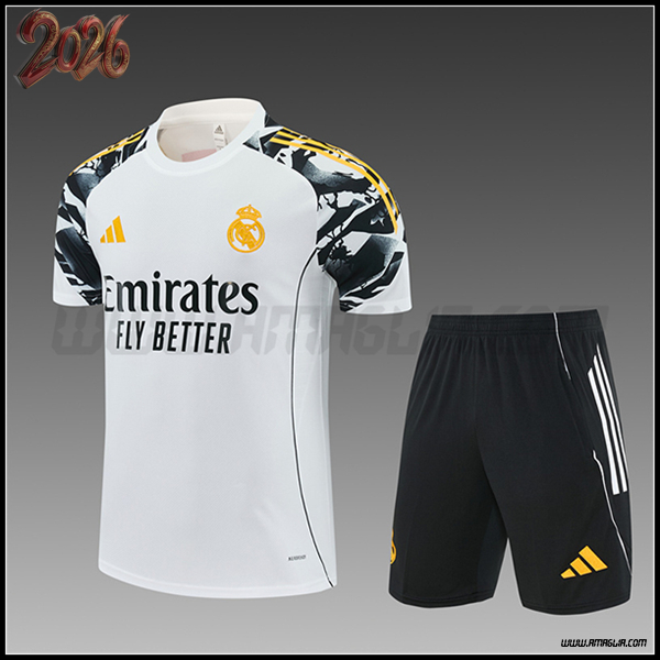 Kit Maglia Allenamento Real Madrid Bambino Bianco/Nero/Giallo 2025/2026