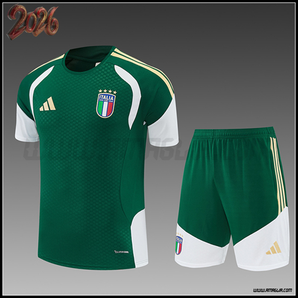 Kit Maglia Allenamento Italia Bambino Verde/Bianco/Giallo 2025/2026