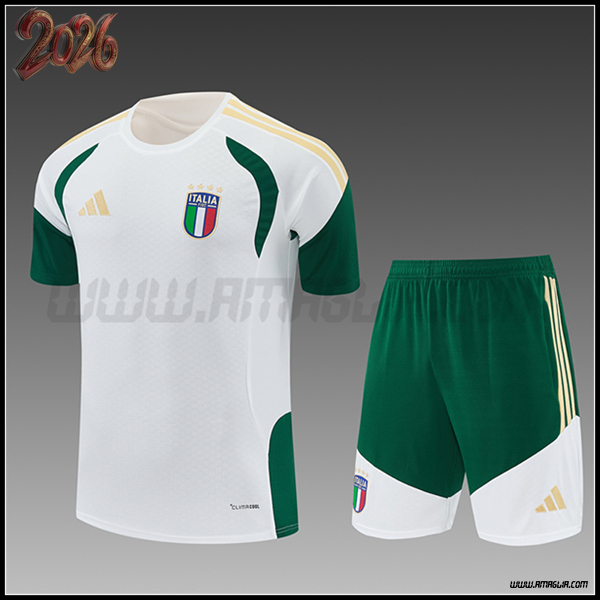 Kit Maglia Allenamento Italia Bambino Bianco/Verde/Giallo 2025/2026