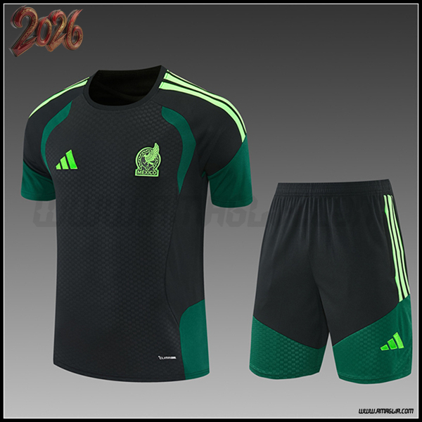 Kit Maglia Allenamento Messico Bambino Nero/Verde 2026/2027