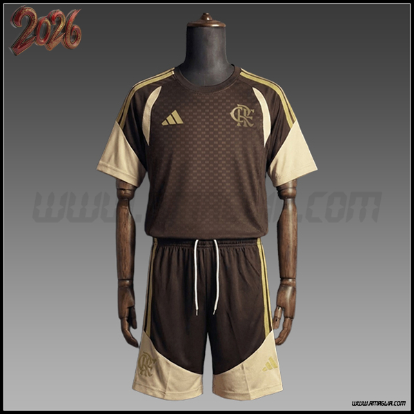 Kit Maglia Allenamento Flamengo Bambino Marrone/Beige 2025/2026