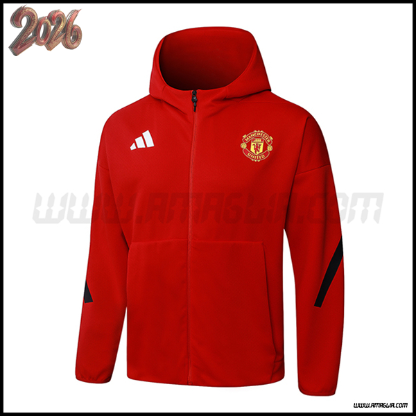 Giacca Con Cappuccio Manchester United Rosso/Nero 2025/2026