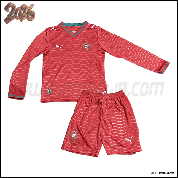 Maglia Calcio Portogallo Bambino Maniche Lunghe 2026/2027
