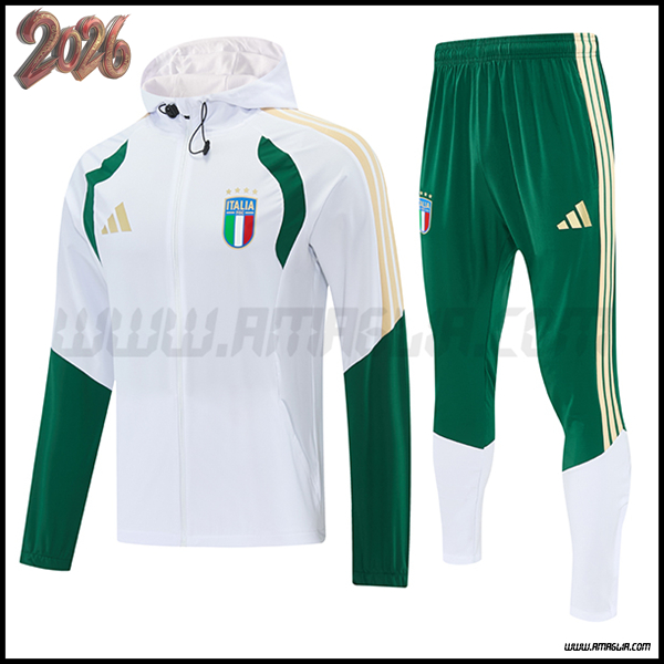 Giacca Con Cappuccio Tuta Giacca A Vento Italia Bianco/Verde/Giallo 2026/2027