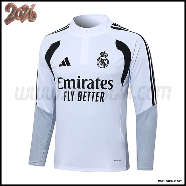 Felpa Allenamento Real Madrid Bianco/Grigio/Nero 2026/2027