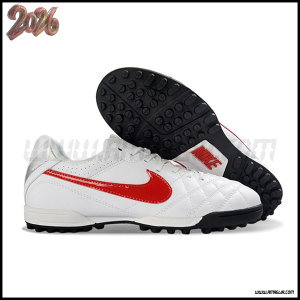 Nike Scarpe Da Calcio Tiempo Ligera V TF Bianco/Rosso