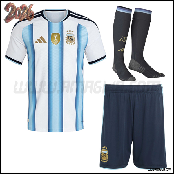 Kit Maglia Argentina Prima (Pantaloncini + Calzini) Coppa del Mondo 2026